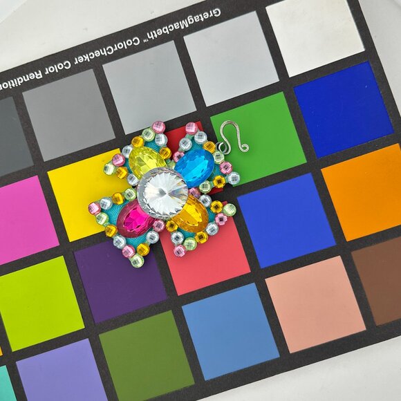 Multicolored Rhinestone Cross Pendant | Jewel Tone Crystal Charm - Picture 10 of 10